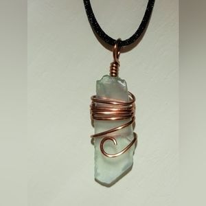 Wire Wrapped Green Sea Glass  Necklace